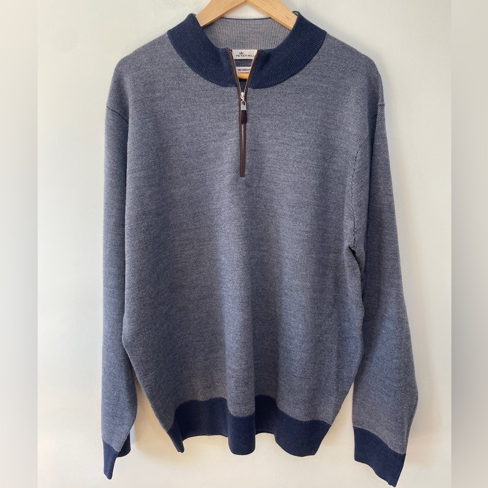 Peter Millar Crown 100 Italian Merino Wool Sweater Golf 1/4 Zip Pullover Mens XL